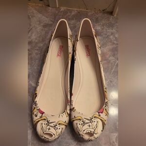 Melissa Cream Unicorn Ballet Flats with Pink and Yellow Accents